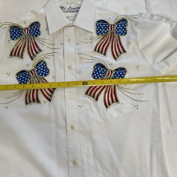Womens USA Patriotic White Button-Up S / M US Flag Handcraft Vintage Y2K Western - Picture 11 of 15